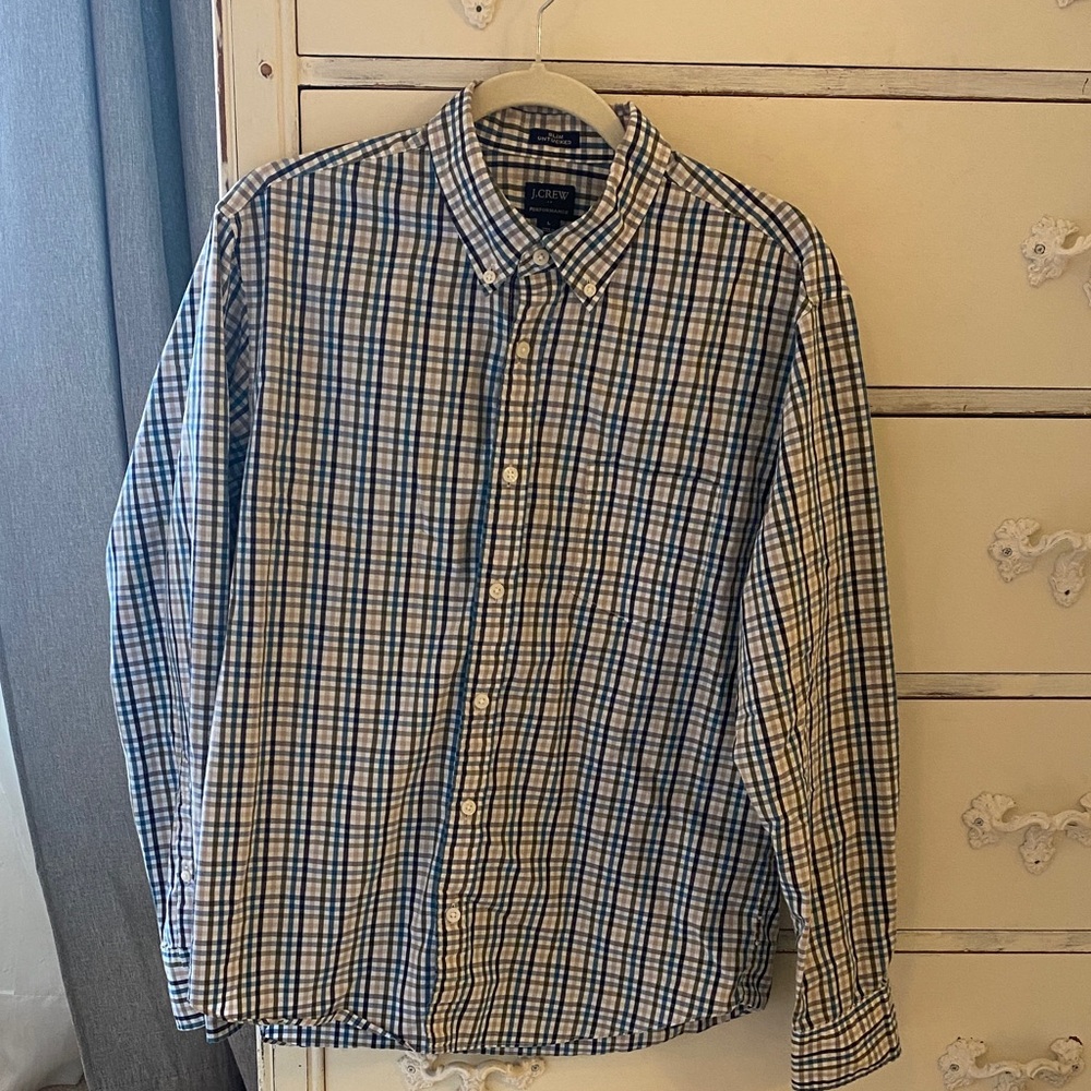 J. Crew Blue and White Plaid Men's Shirt